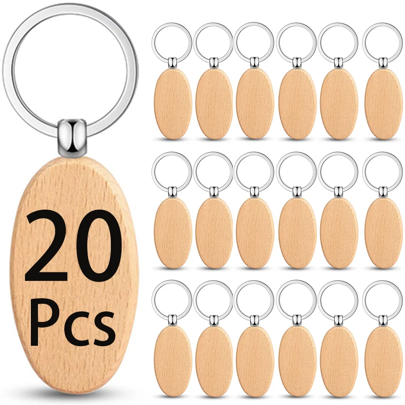 20Pcs Blank Wooden Keychain Unfinished Wooden Key Tag for DIY Gift Crafts Wood Key Chain Blanks