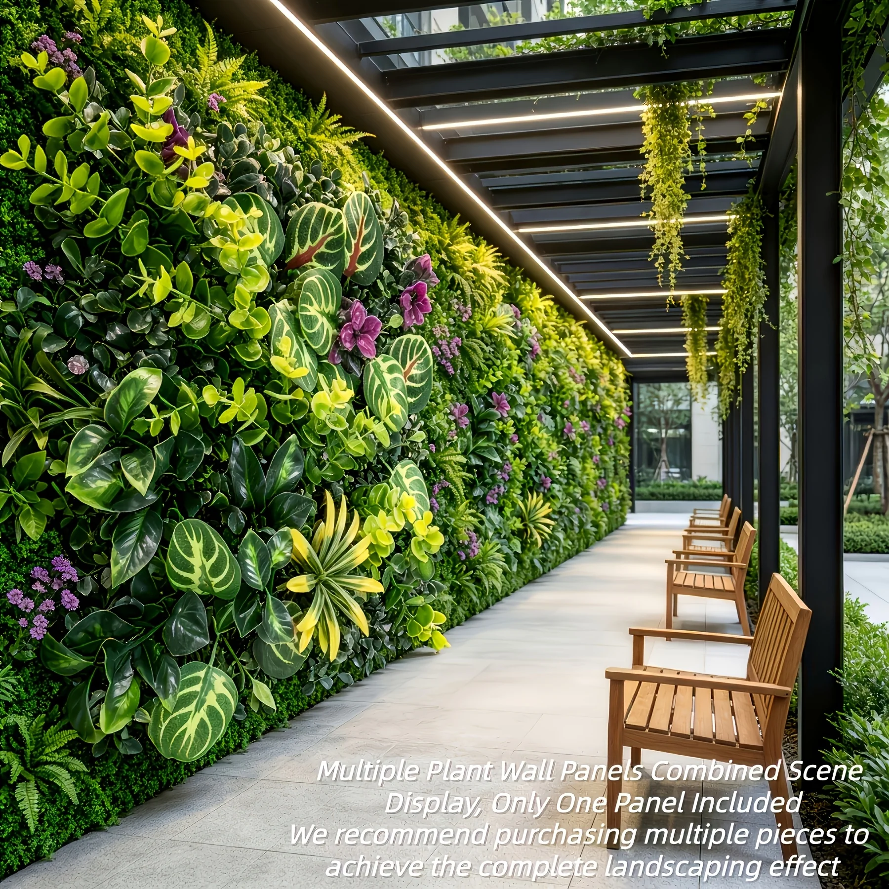 Outdoor Green Plant Wall Panel with Wooden Fence Design -60.96cm X 40.64cm privacy Screen, Suitable for Real Plants for Home, of