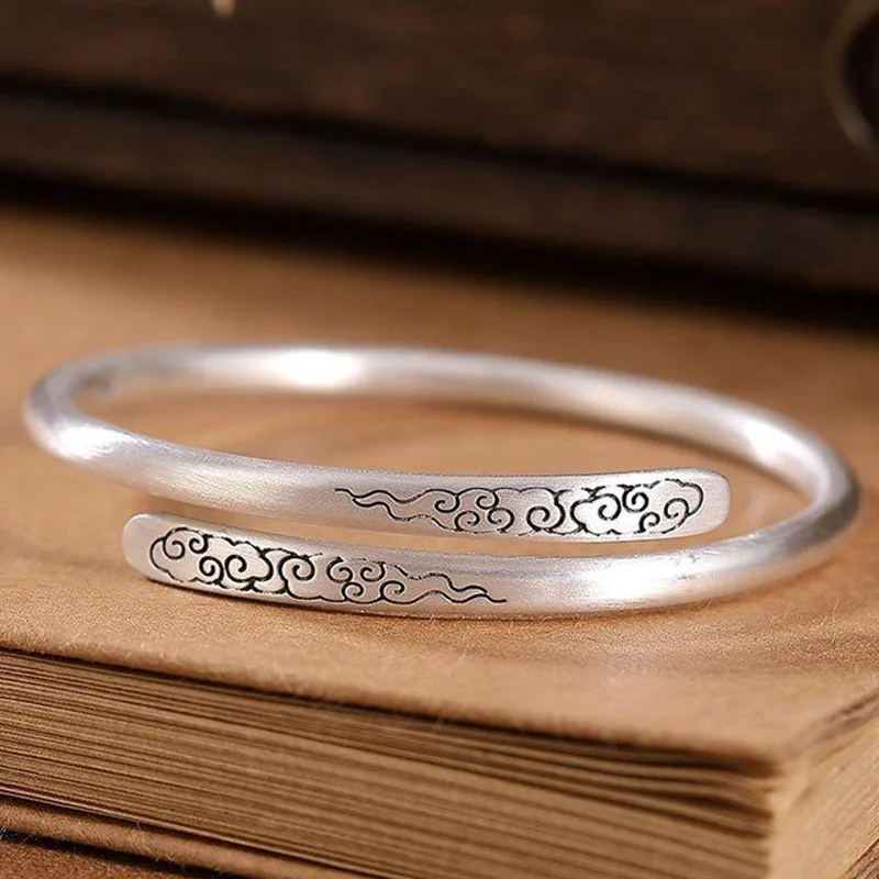 Silver Bangle Vintage Good Wish Dragon Lucky Cloud Chinese Open For Woman Girl Fashion Jewelry Gift Dropship Wholesale