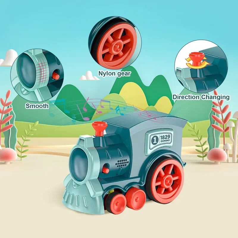 Children's Domino Train Car Audio And Lighting Automatic Laying Brick Colored Domino Block Game DIY Educational Toy Gifts
