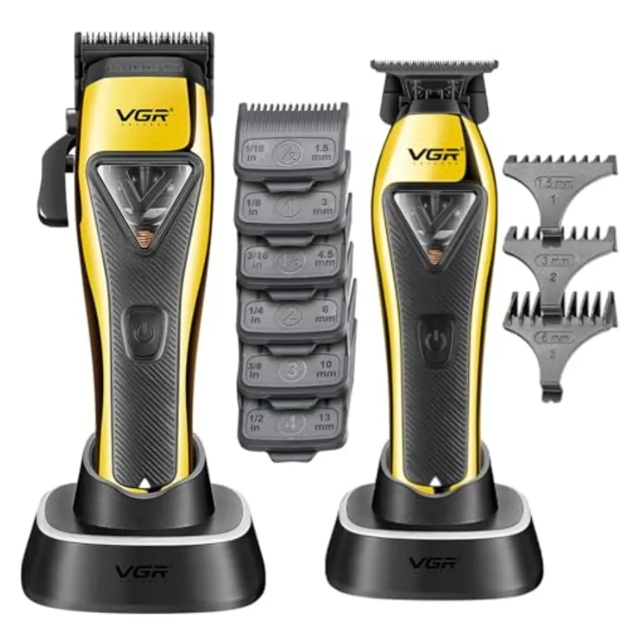 

Cordless Barber Clippers 10000 RPM Vector Motor Hair Cutting Kit with Metal Body DLC T-Blade Trimmers Travel Case V-015 V-994 S
