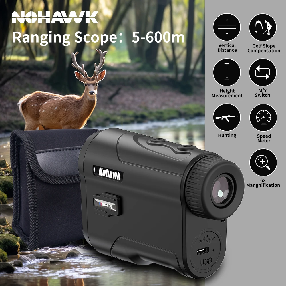 

NOHAWK 600M/1000M/1500M Monocular Angle Measurement Multi-Function Rechargeable Flagpole Locking Slope Compensation Rangefinder