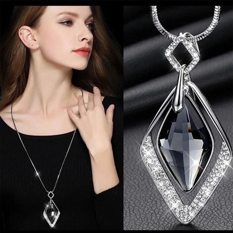 Retro Full Rhinestone Owl Necklace Pendant Women Fashion Geometric Long Necklace Chain Sweater Accessories Female Party Jewelry view 6