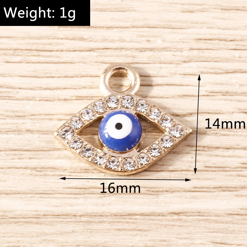 10pcs 16x14mm Cute Crystal Evil Eye Charms for Jewelry Making Earrings Pendants Necklaces Bracelets DIY Handmade Crafts Supplies