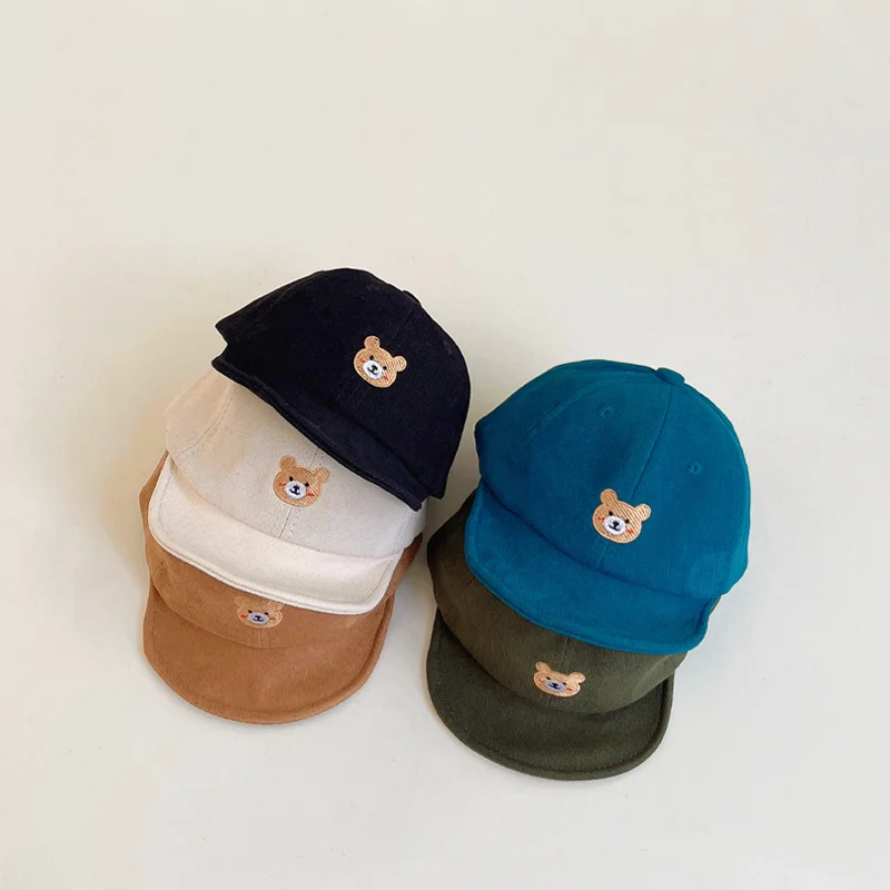 

Cute Baby Bear Peaked Hats Cartoon Kids Soft Brim Baseball Cap 6-12M Boy Girl Infant Sunscreen Duck Tongue Caps Children Visors