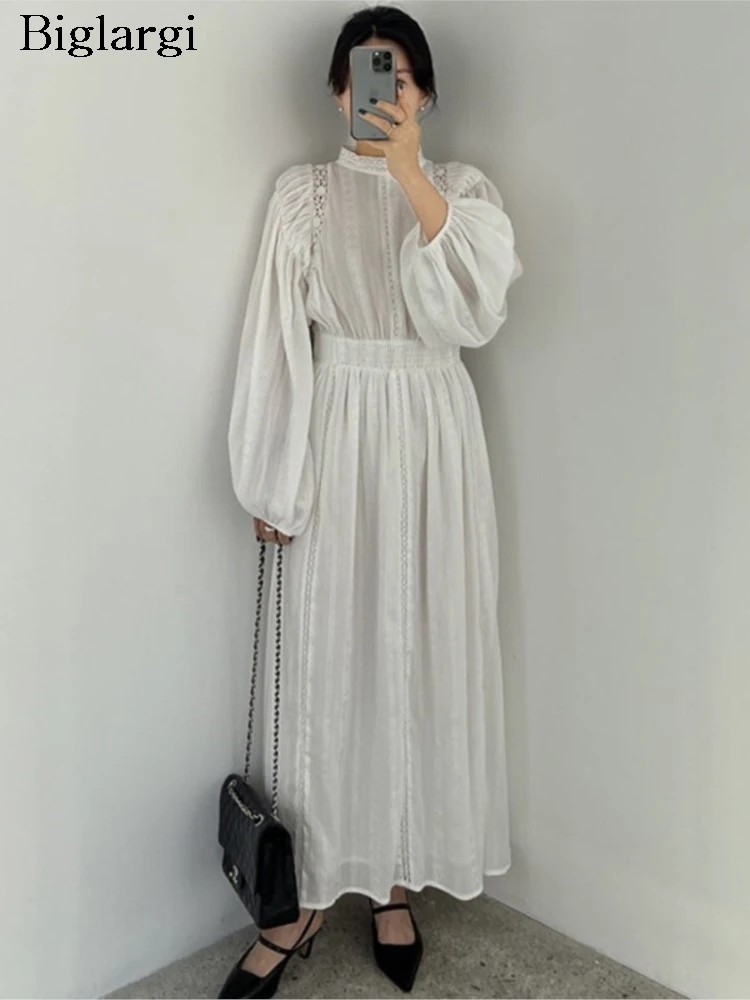 

Весеннее платье женское с вышивкой, ажурное, в стиле пэчворк, модное, с рукавами-фонариками, свободного кроя, в корейском стиле