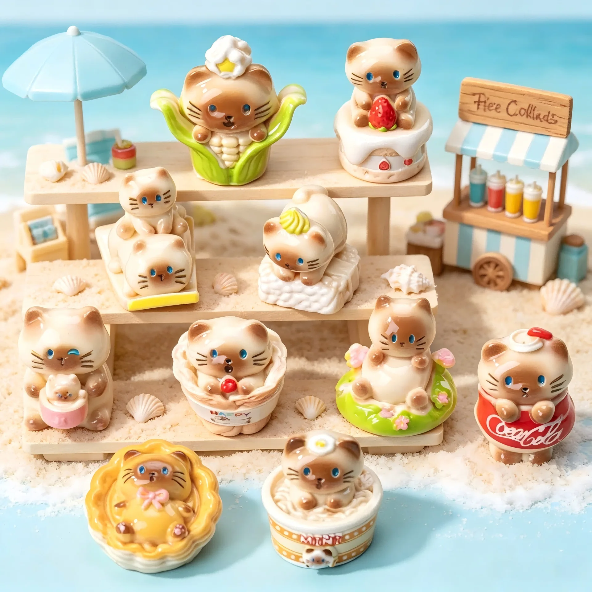 12pcs/set Siamese Cat Figures Food Theme Kitten Resin Figurines Desk Ornament Home Decor Miniature Toy Gift