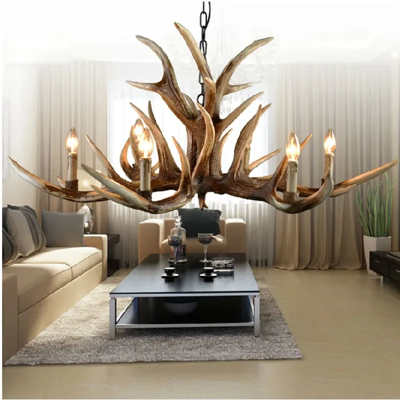 

6/10 Heads Antlers Vintage Style Resin Pendant Light with Lampshade Living room,Bar,Cafe, Dining Room Deer Horn Lamp Fixture