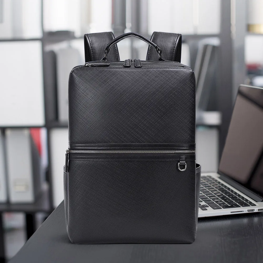 Genuine Leather Backpack for Men, Top Grain Cowhide Fashion Travel Bag Business Laptop Backpack for Students