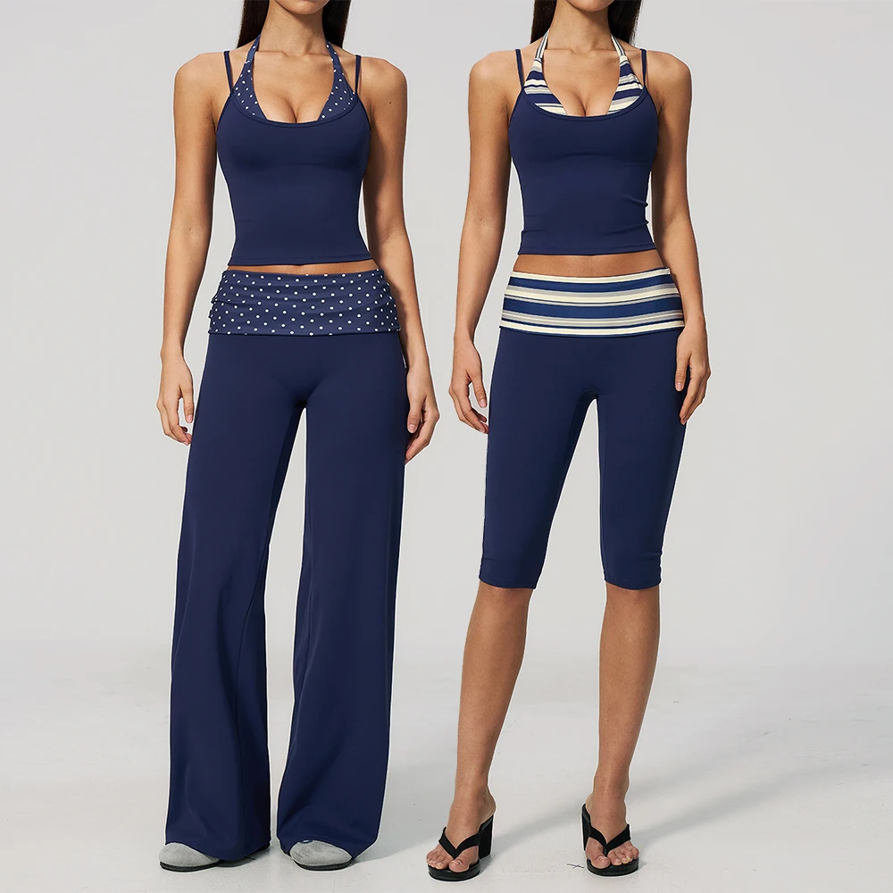 2 Piece Yoga Clothes Women's Tracksuit Athletic Wear Fitness Suit Gym Outfits Workout Sets Push Up Sports Bra Capri Pants Sets