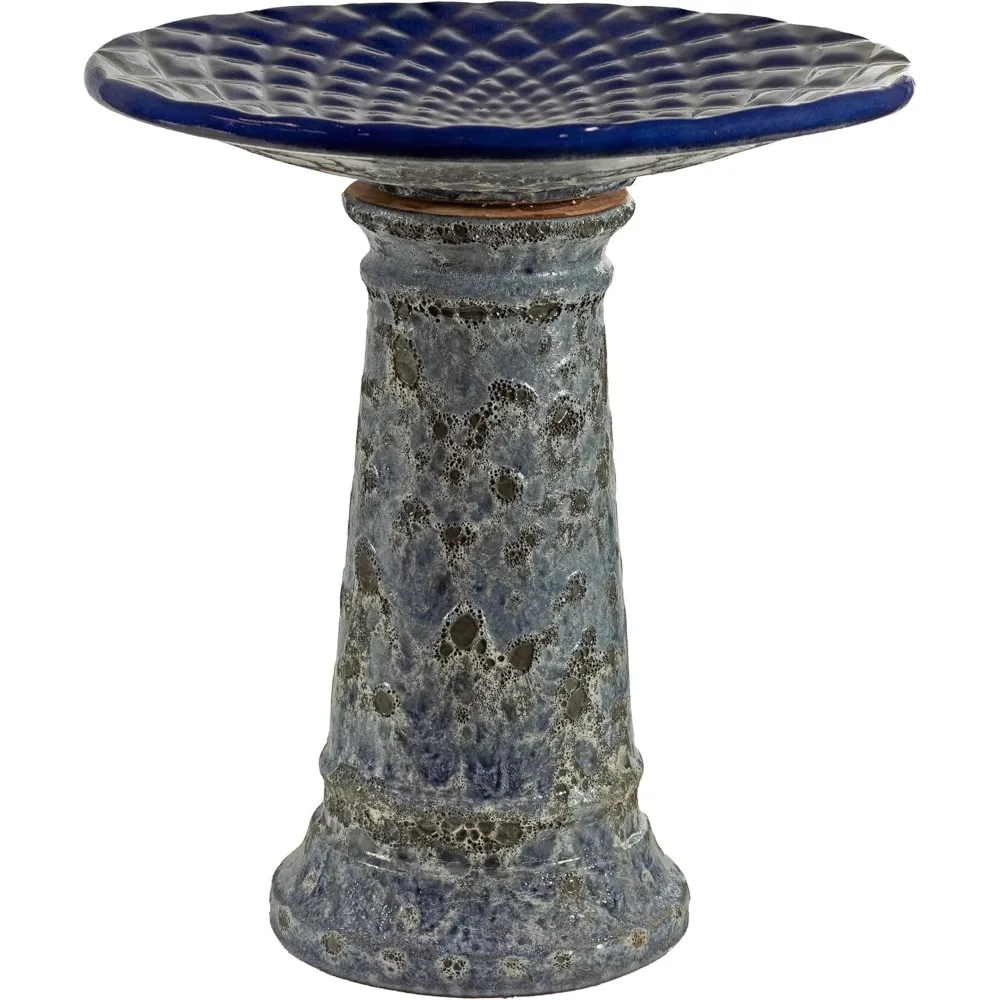 

Rennes Outdoor Ceramic Bird Bath - 22.5 H - UV- and Frost-Resistant - Glazed Bowl with Blue Lava Finish