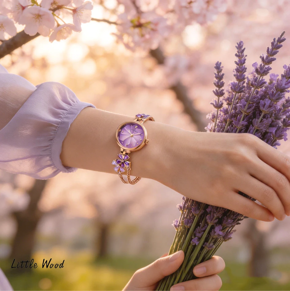 LITTLE WOOD Stylish Women's Quartz WristWatch Exquisite Diamond-Studded Bracelet Style Waterproof Bracelet-Style Women's Watch