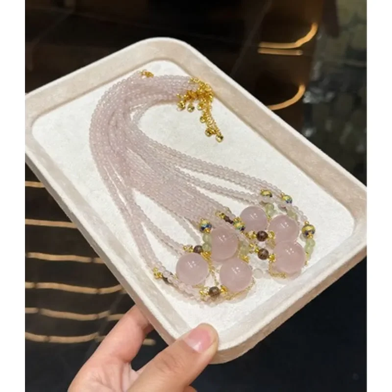 Natural powder crystal peach pendant necklace female gentle girlfriend gift large particle powder crystal collarbone chain