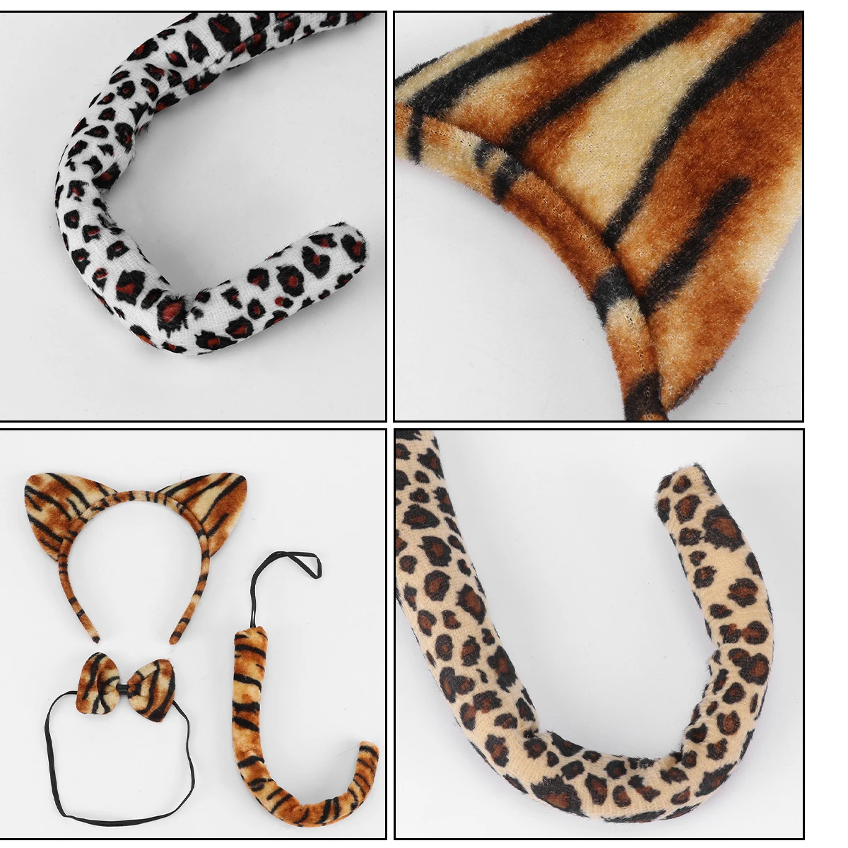 

3 Sets Animal Tail Bow Tie Ear Tails Leopard Headband Cat Ears Face Cloth Child