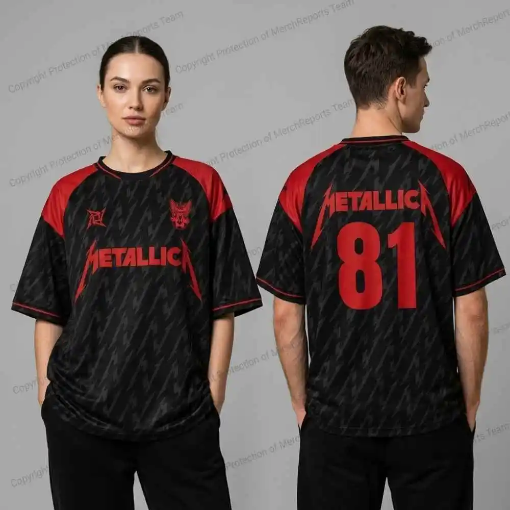 Image of 2026 Neues Lightning All-Over-Print Metallica Band 81 Fußballtrikot Familien-Matching-T-Shirt Geeignet für Alltag und Training