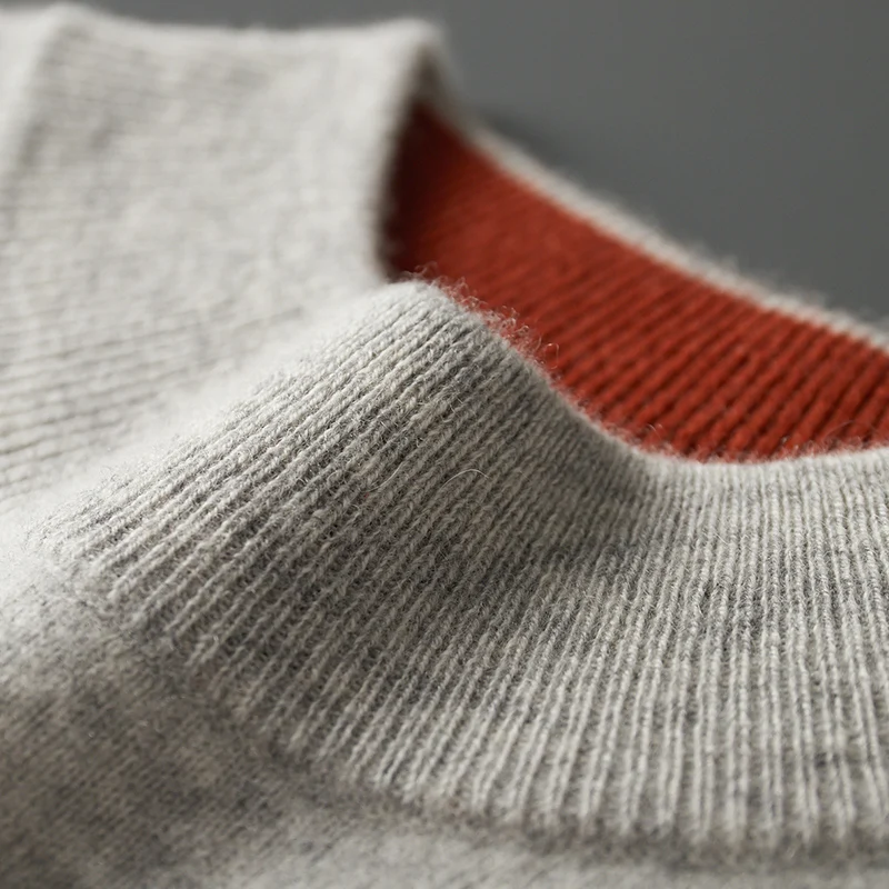 

DjzDsm 100% Pure Cashmere Men's Clothing Color Blocked Mock Neck 14 Needle High-Density Knitted Sweater Autumn Winter Basic Tops
