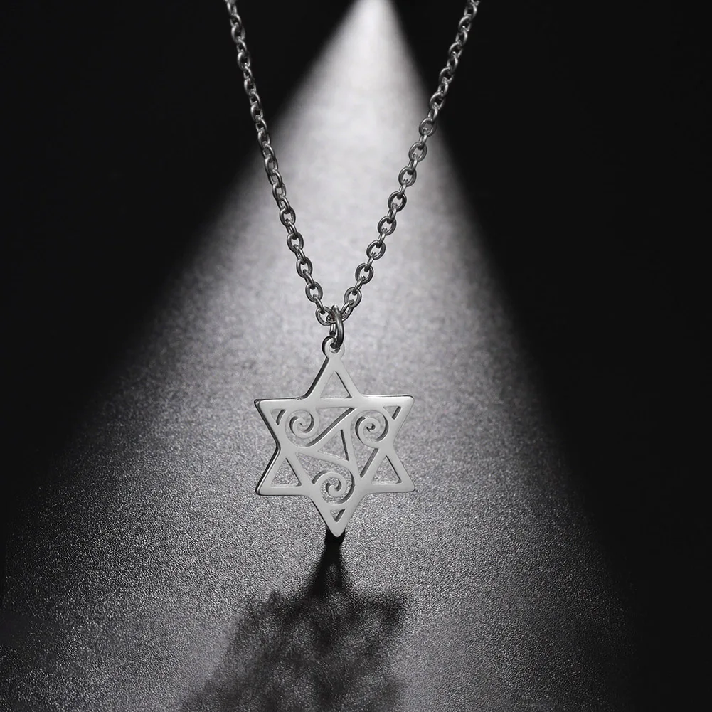 CoolTime 2026 Triple Spiral Hexagram Pendant Necklace For Women Men Retro Stainless Steel Amulet Daily Wear Jewelry As Gift