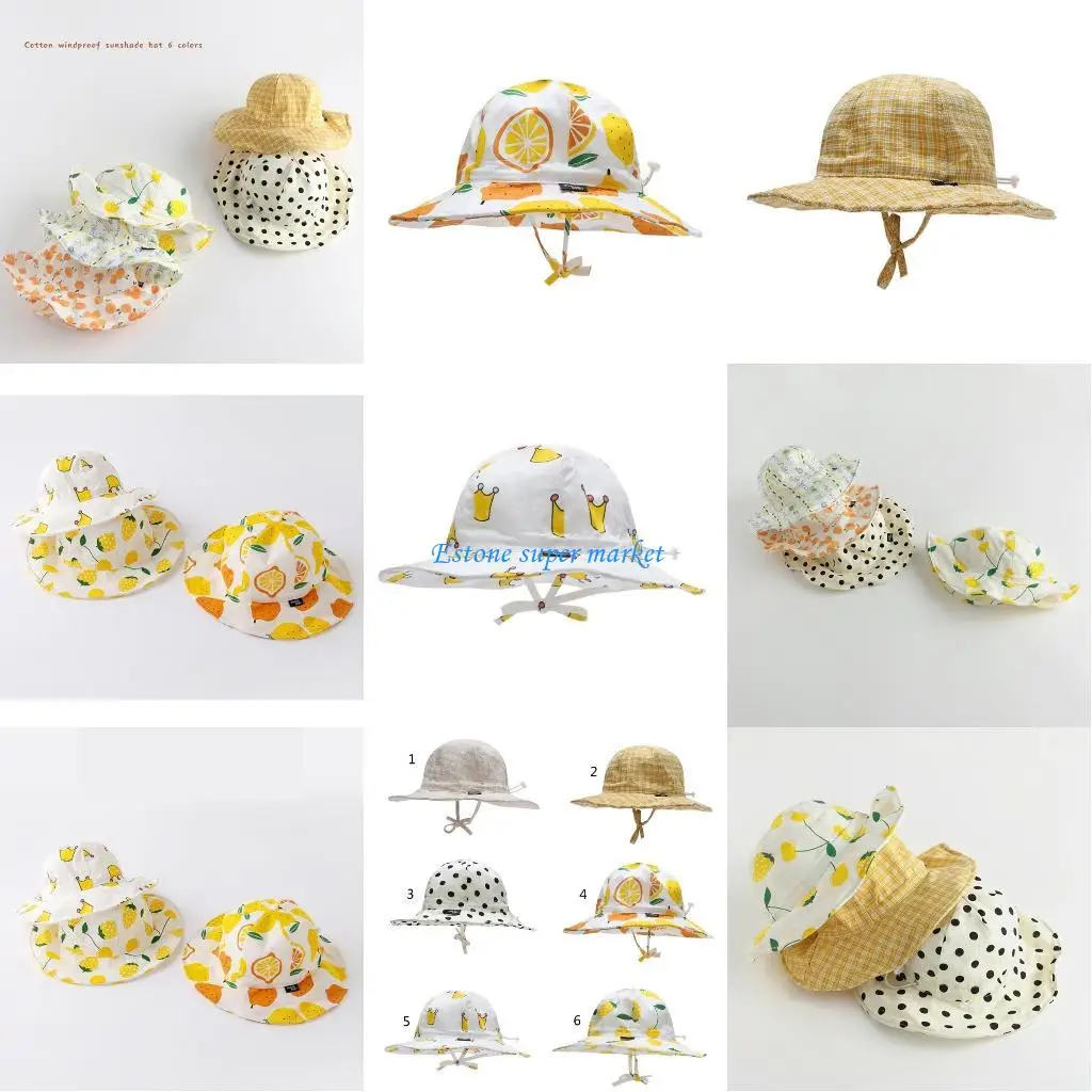 

090B Toddler Sun Hat Baby Fisherman Cap Windproof Soft Brim Hat for Infant Girls Cotton Bonnet Summer Outdoor Travel Headwear
