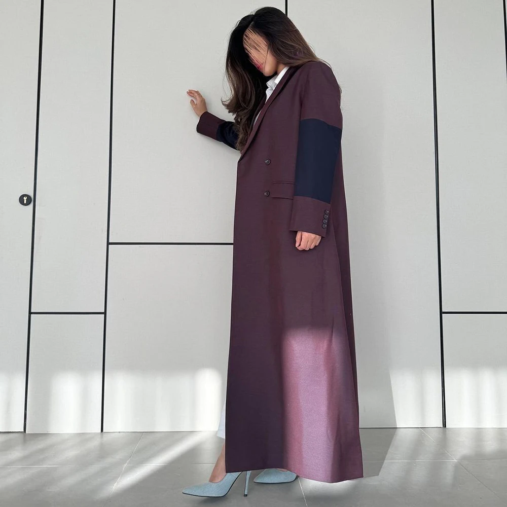 Jaket Wanita Mode berkancing dua baris syal kerah Blazer panjang 1 potong jaket pakaian luar wanita Muslim abaya Dubai mewah