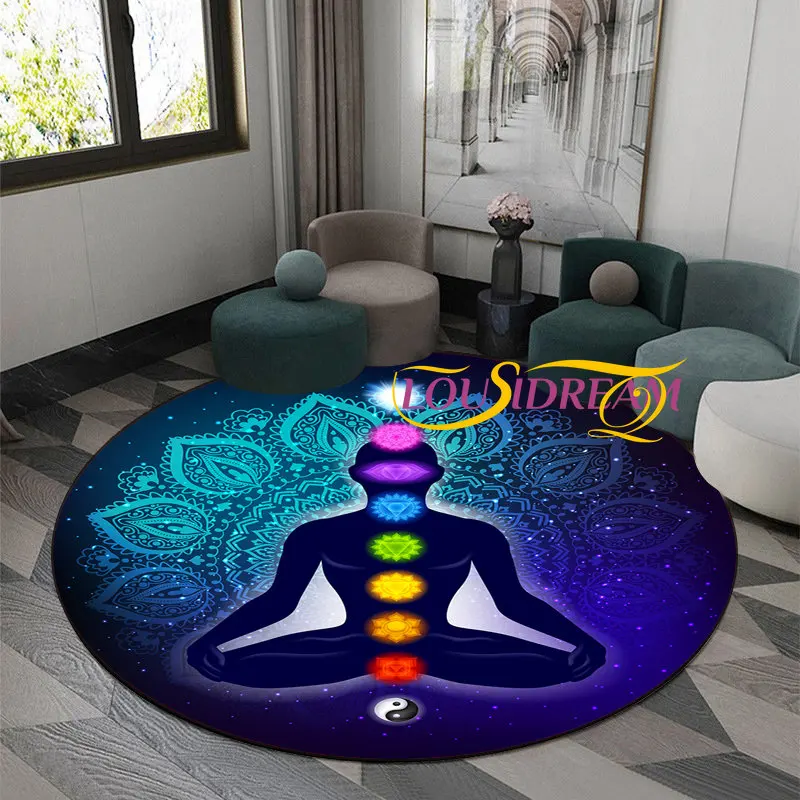 Chakra Round Carpets For Living Room Zen Theme Home Carpet Colorful Flower of Life Bedroom Floor Mat Home Decor