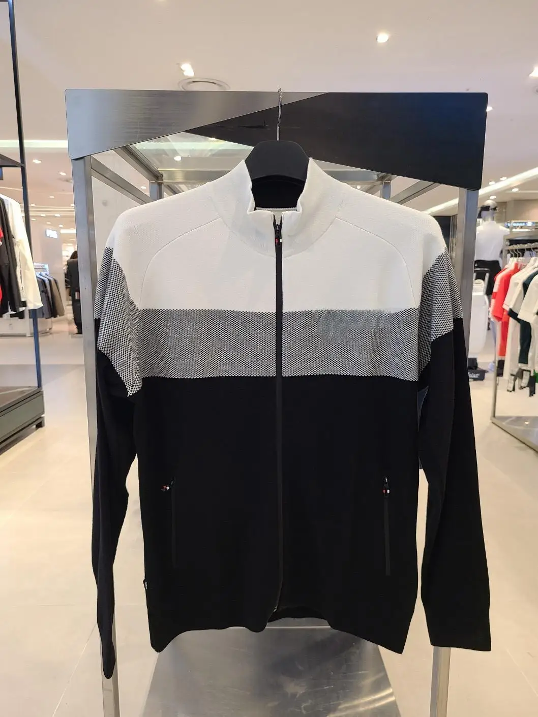 2026 New Men Golf Sweater Autumn Winter Jacquard Zip Up Stand Collar Warm Long Sleeve Knit Outerwear