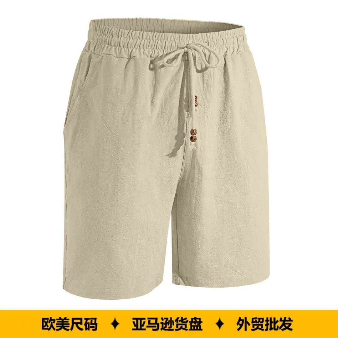 

Men Shorts Summer Lightweight Cotton Blend Loose Fit Drawstring Waist Knee Length Solid Color Black Beige Casual Shorts Men's
