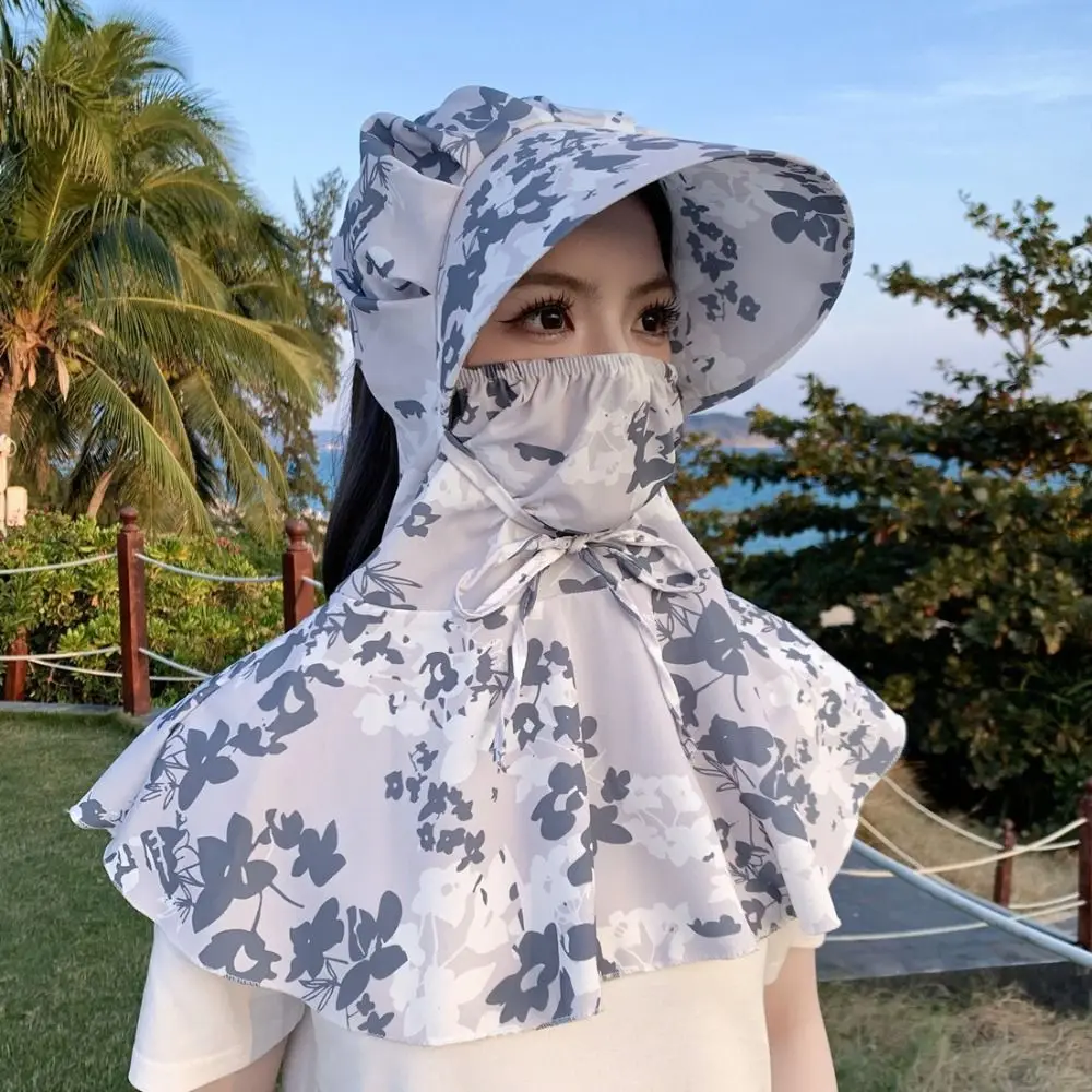 Printing Tea Picking Hat Sun Protection UV Protection Sunshade Shawl Cap Wide Brim Face Mask Neck Protection Hat Ladies/Girls