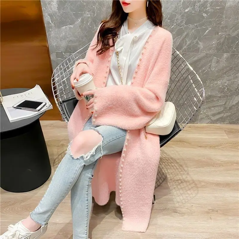 

Mid-length Loose Lazy Style Coat for Women Autumn and Winter New Korean Windbreaker Chic Thickened Sweater Cardigan