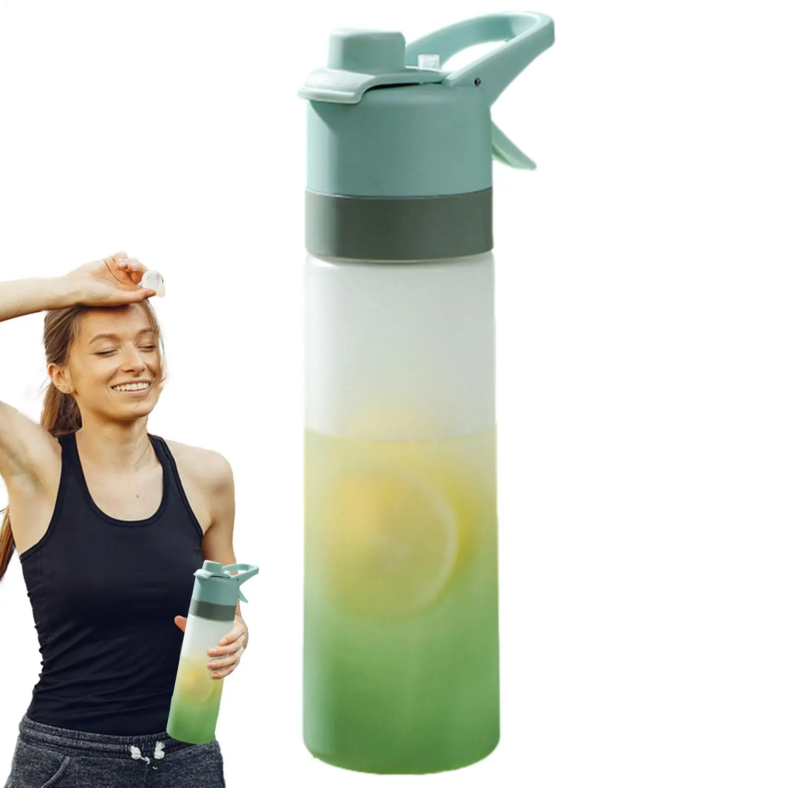 Spray Water Bottle with Mist Function, Portable Reusable Sip Spout, Fitness Outdoor Running Sports Drink Bottle