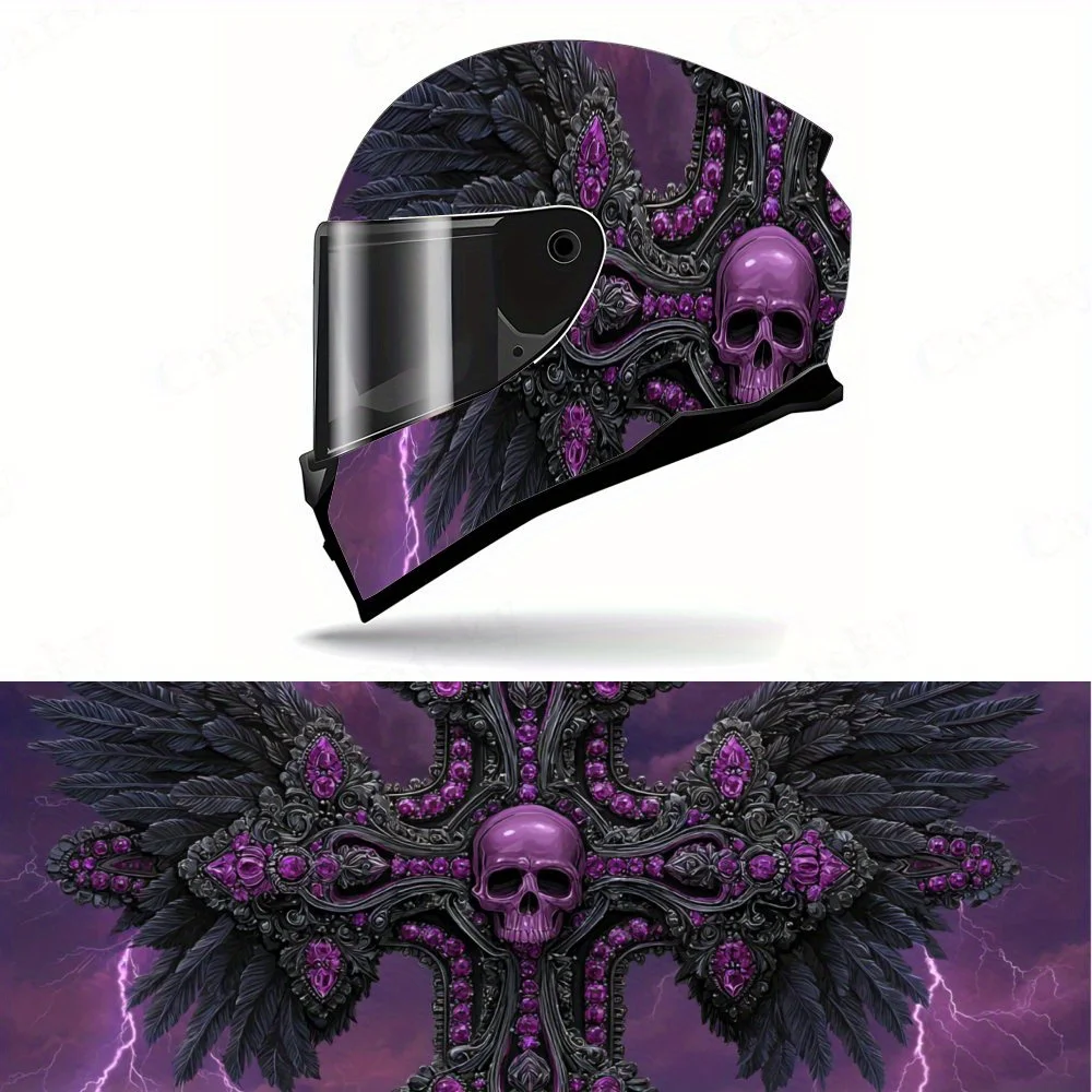 

Mysterious Purple Skull Cross-Durable Waterproof PVC, Self-Adhesive Motorcycle Racing Helmet Decal, Perfect Gift for Motorcycle