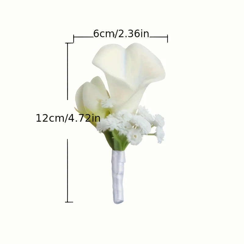 6pcs Exquisite White Calla Lily Wedding Wrist Corsage Boutonniere Set Elegant Floral Accessories for Bride Groom Perfect Decor
