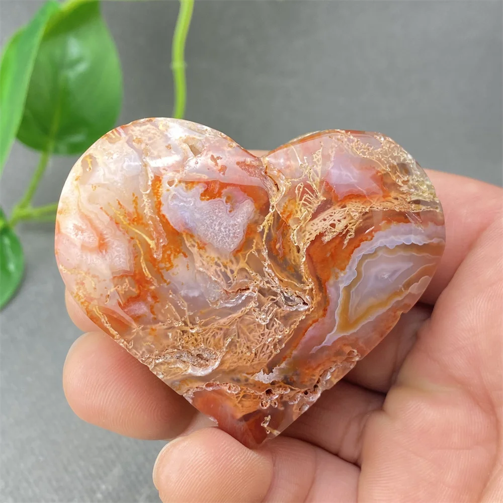 

Natural Aquatic Plant Agate Heart Shape Home Decoration Ornament Love Symbol Magic Mineral Specimen for Interior Design