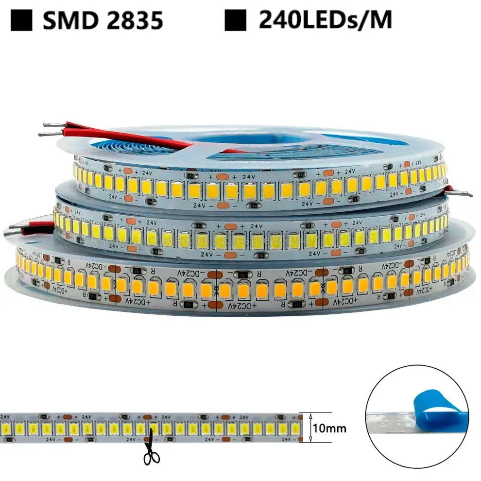 Tira de luces LED de 5m, 1200 SMD 2835, 12V, 24V CC, cinta Flexible de 240 LED/m, blanco cálido, 4000K, rojo, azul, verde