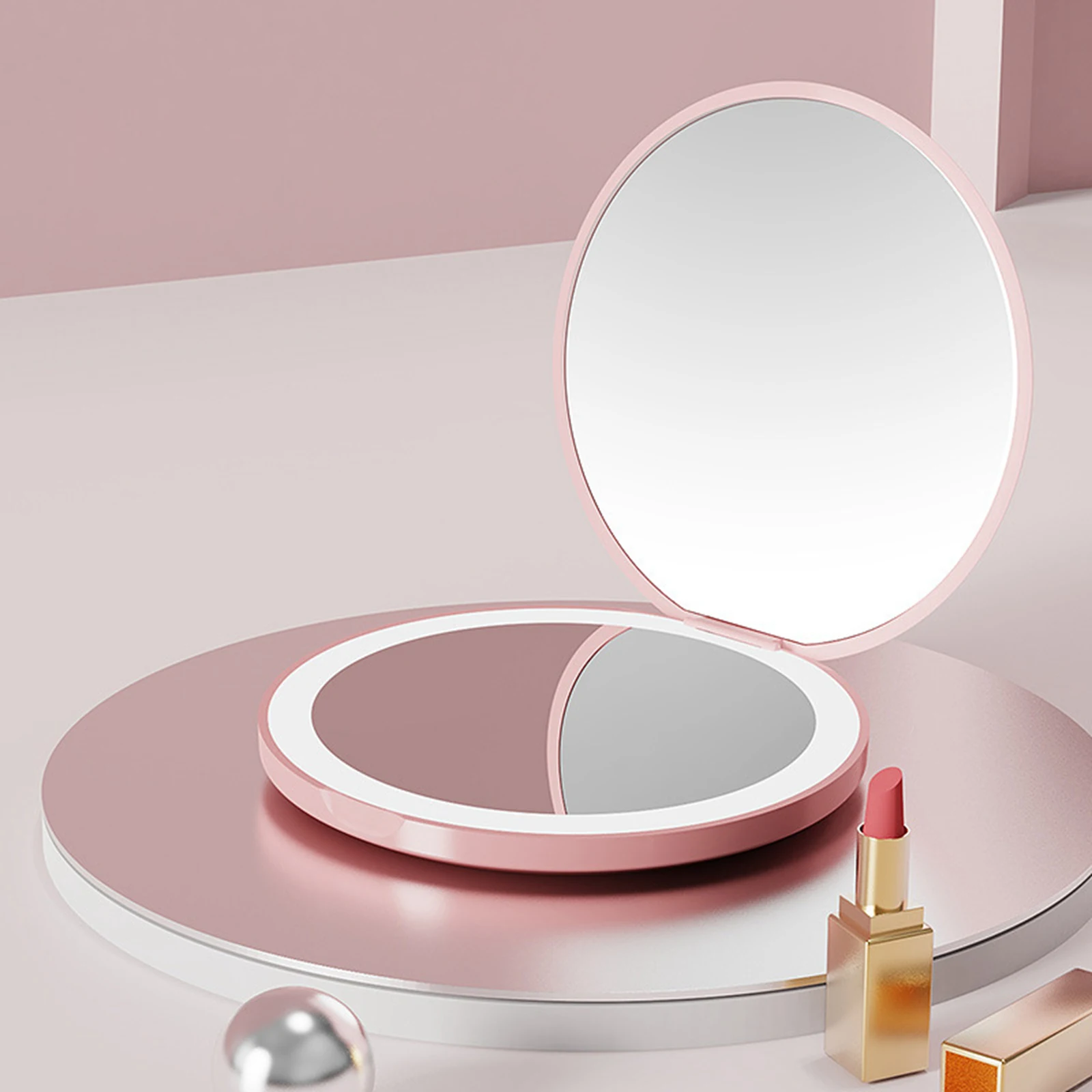 Miroir de maquillage de voyage aste avec lumière LED, rond, portable, compact, sac à main, poche, sac à main, cadeau