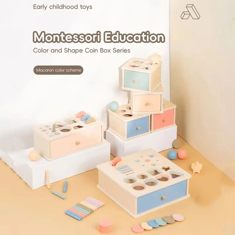 

Montessori Toys Wooden Baby Object Permanent Box Shape Matching Fine Motor Skills Educational Kid Toy Coin Ball Drop Sensory