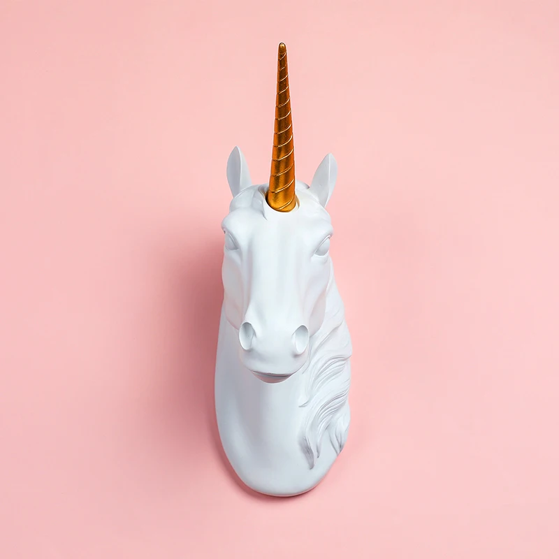 YuryFvna Decorative Resin Unicorn Head Wall Mount Animal Head Holder Wall Hanger Statue Animal Shapedat Hook Hanging Rack