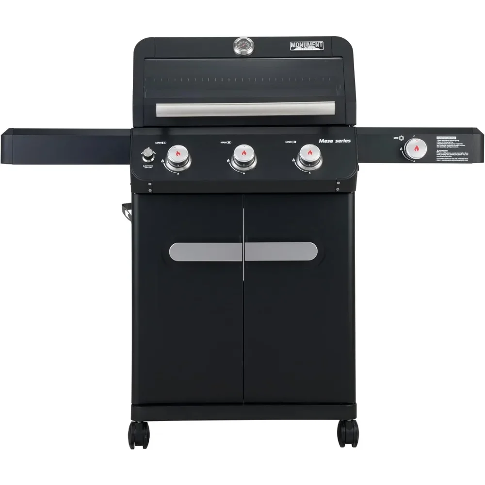 3 Burner Propane Gas Grill, 48,000 BTU Patio Garden Grill with Side Burner and Knob Controls, Outdoor Barbecue Grill