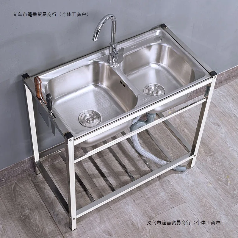 Lavabo de verduras de doble ranura, 77x39x75cm, ranura única, 47 -38-75cm, lavabo de acero inoxidable, fregadero de cocina con soporte de suelo