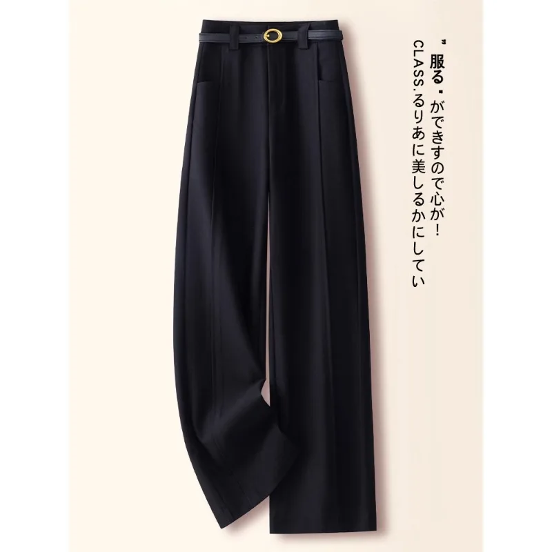 

Black Woolen Pants for Women, and Winter Elegant Suit Pants, Slim Fit Draped Straight-Leg Pants