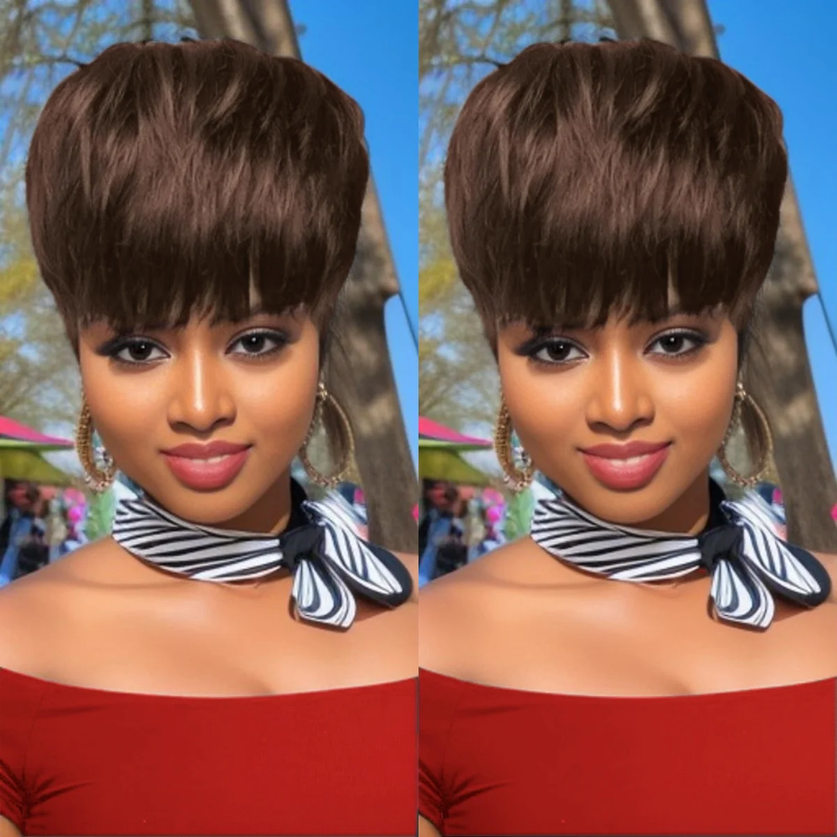 Short Layered Pixie Cut Human Hair Wigs With Bangs Pixie Cut Full Machine Made Wigs