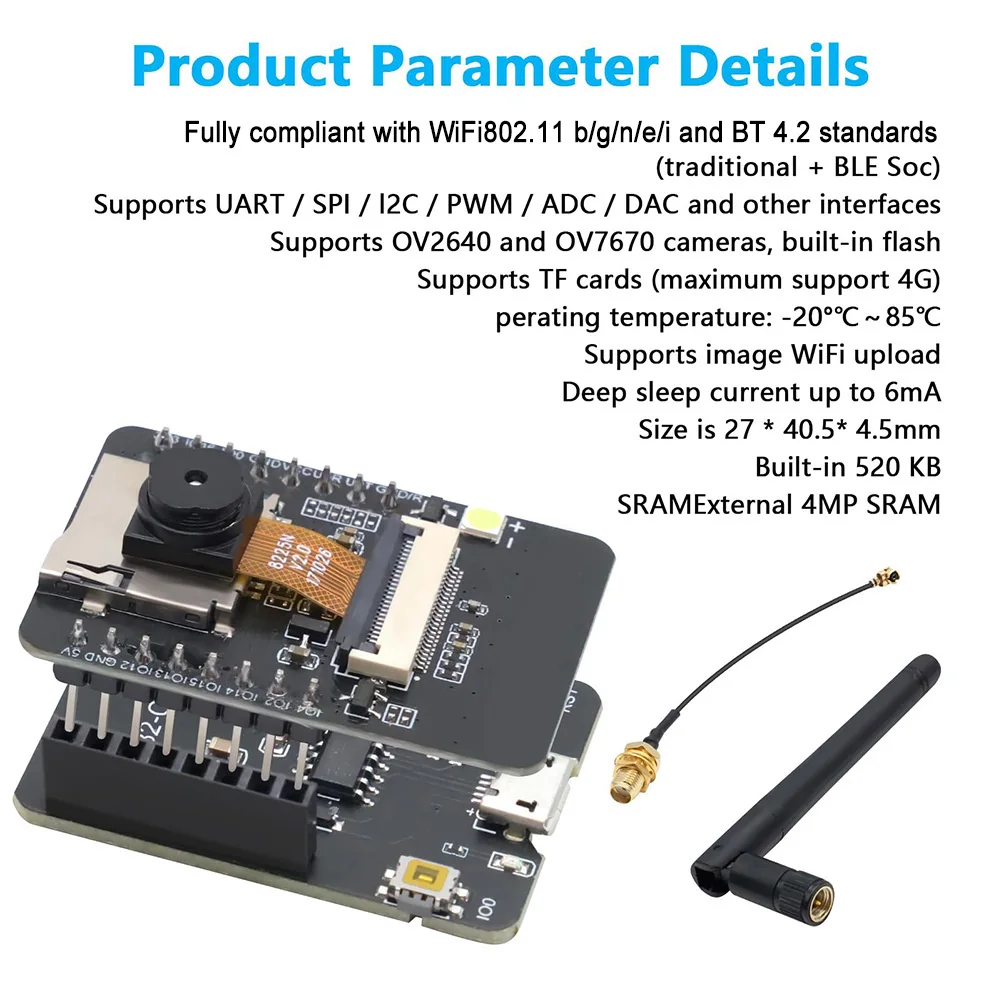 Versatile For ESP32 CAM Module With Dual-Core WiFi BT Camera 27mm*40.5mm*4.5mm ABS Modul For ESP32 CAM Consumer Electronics