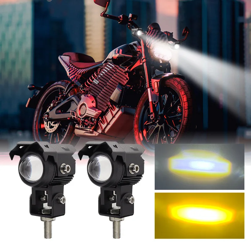 2Pcs Motorcycle Spotlight Mini Driving Light Yellow + White Hi-Lo Beam Led Motorcycle Spot Lights LED Car Spotlights