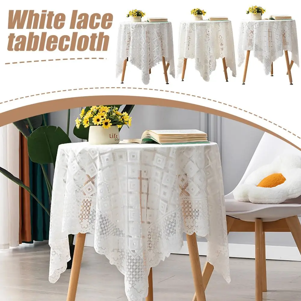 Vintage White Lace Tablecloth 24 Inch Floral Embroidered Round Table Cover Boho Party Wedding Xmas Dining Table Runner
