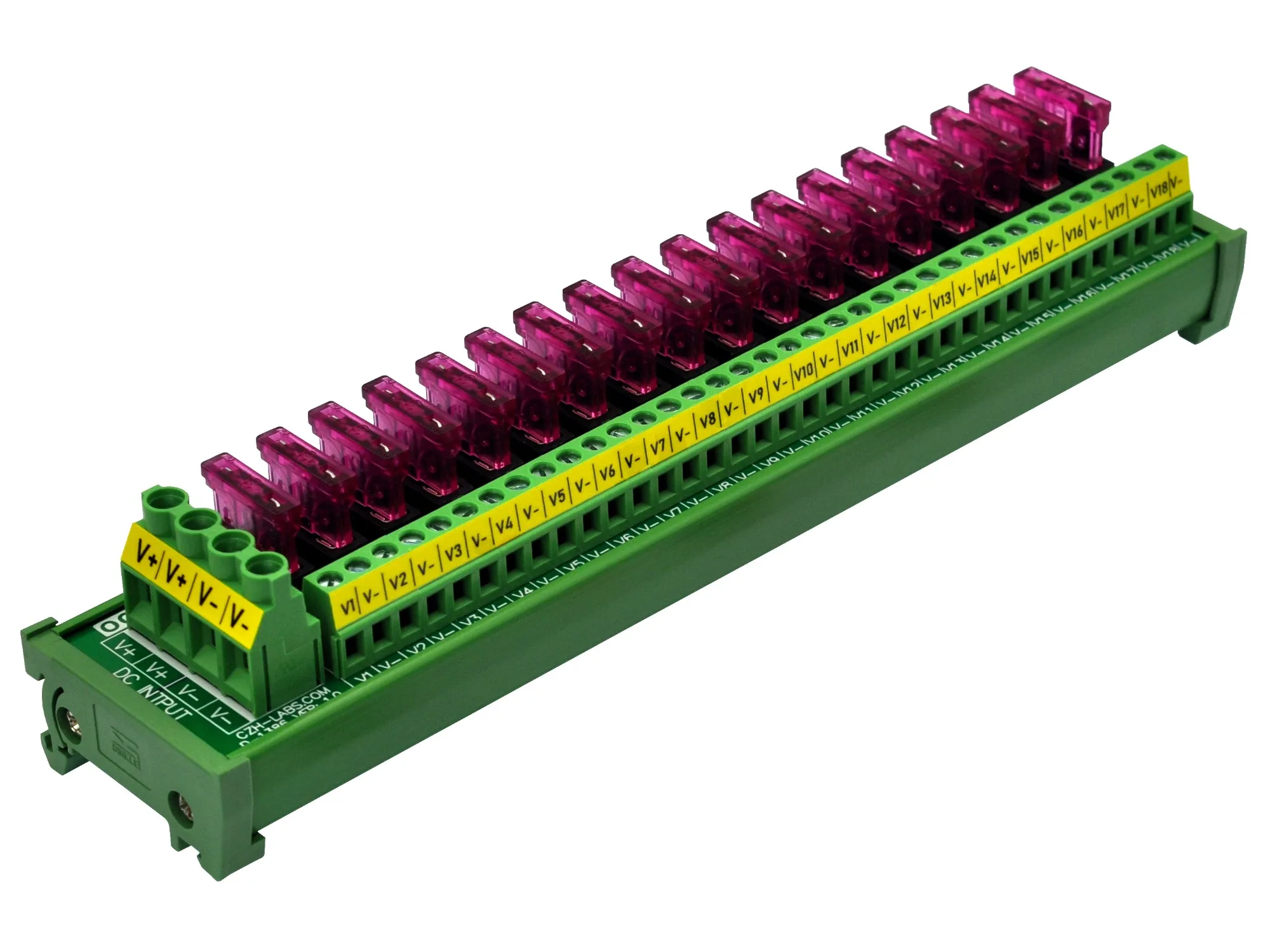 

DIN Rail Mount 18 Position DC Power Fuse Distribution Strip Module