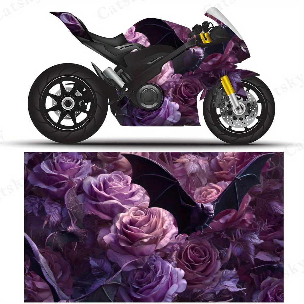 

Фиолетовые наклейки на мотоциклетную пленку с летучей мышью и розой, прочные клейкие наклейки из ПВХ для индивидуальной настройки мотоцикла, устойчивая к атмосферным воздействиям Protec