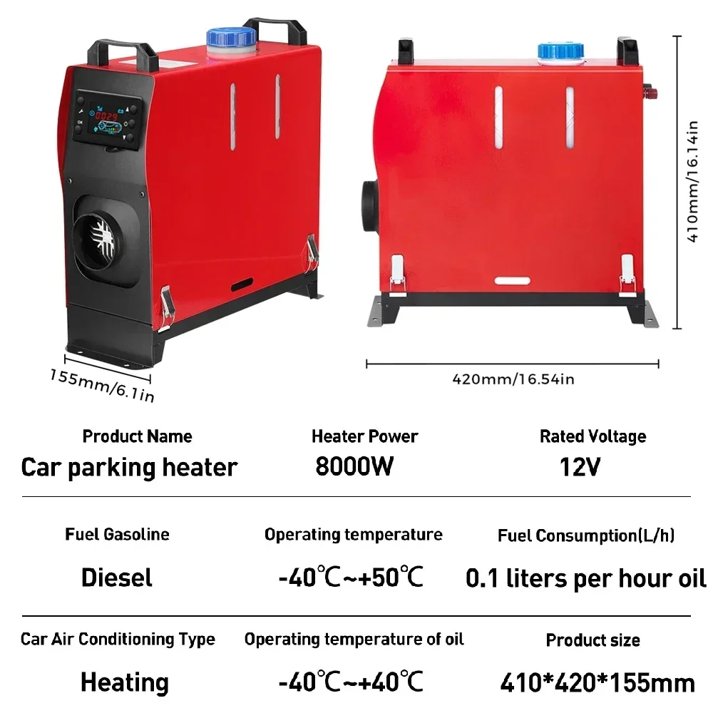 EAFC 자동차 디젤 에어 히터, LCD 모니터 포함 올인원 주차 히터, 자동차 RV 보트 버스 캐러밴 차량 난방용, 8KW, 12V