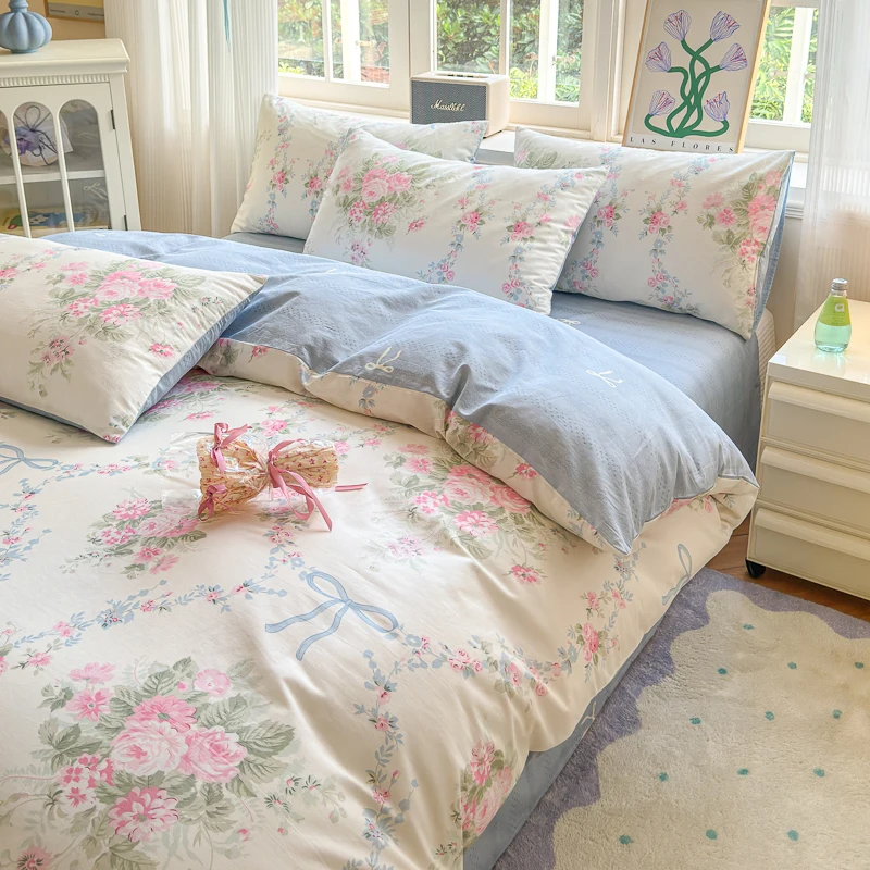 3pc 100% Cotton Duvet Cover Set,no fill,Elegant Floral Soft Breathable And Skin-friendly, Single Queen Size for Bedding Set