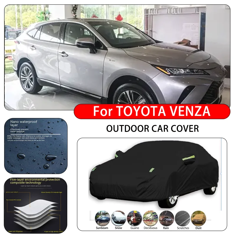 For TOYOTA VENZA Fit Car Cover Waterproof Dustproof Sunshade (UV) Snowproof Silve Full Cover with All-Day Protection