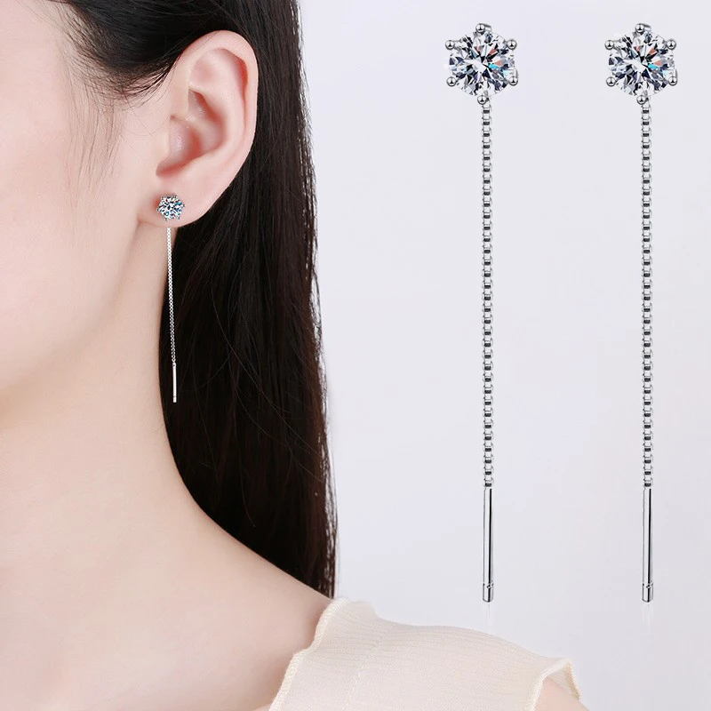 

Moissanite Zircon S925 Sterling Silver Six-Claw Ear Thread Long Tassel Earrings for Women, Jewelry Best Gift Hypoallergenic Ears