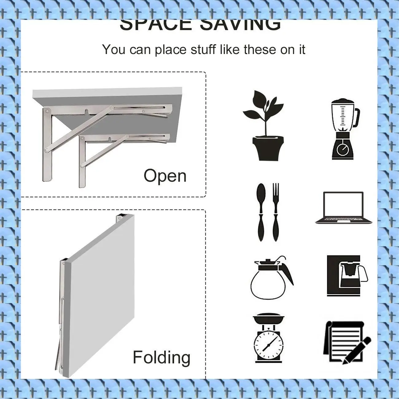 

NOCM, 2 шт., 12-дюймовые складные кронштейны для полок, сверхмощный складной кронштейн для полки из нержавеющей стали для настольной рабочей скамейки, Space Savi